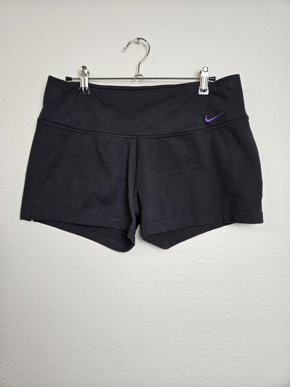 Nike Black Women’s Athletic Shorts with Purple Swoosh Medium